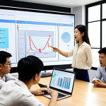 **

Prompt: A team of Vietnamese software developers collaborating in a modern office. One developer is pointing at a wireframe mockup of a mobile app on a large screen, while others are engaged in a lively discussion. The scene is brightly lit, with Vietnamese coffee cups on desks and whiteboards filled with diagrams. The atmosphere is energetic and collaborative.

**