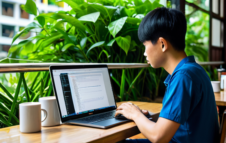 웹개발자 개발 블로그 운영 - **Prompt:** A bustling Ho Chi Minh City cafe, a young Vietnamese web developer sits at a table, lapt...