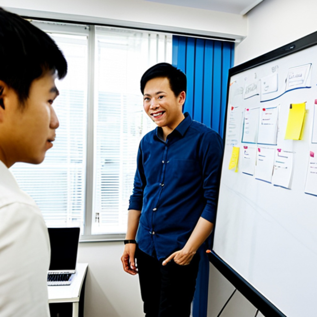 웹개발자 스크럼 방법론 - Sprint Planning in a Modern Office**

"A diverse team of web developers in Vietnam collaborating aro...