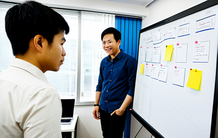 웹개발자 스크럼 방법론 - Sprint Planning in a Modern Office**
"A diverse team of web developers in Vietnam collaborating aro...
