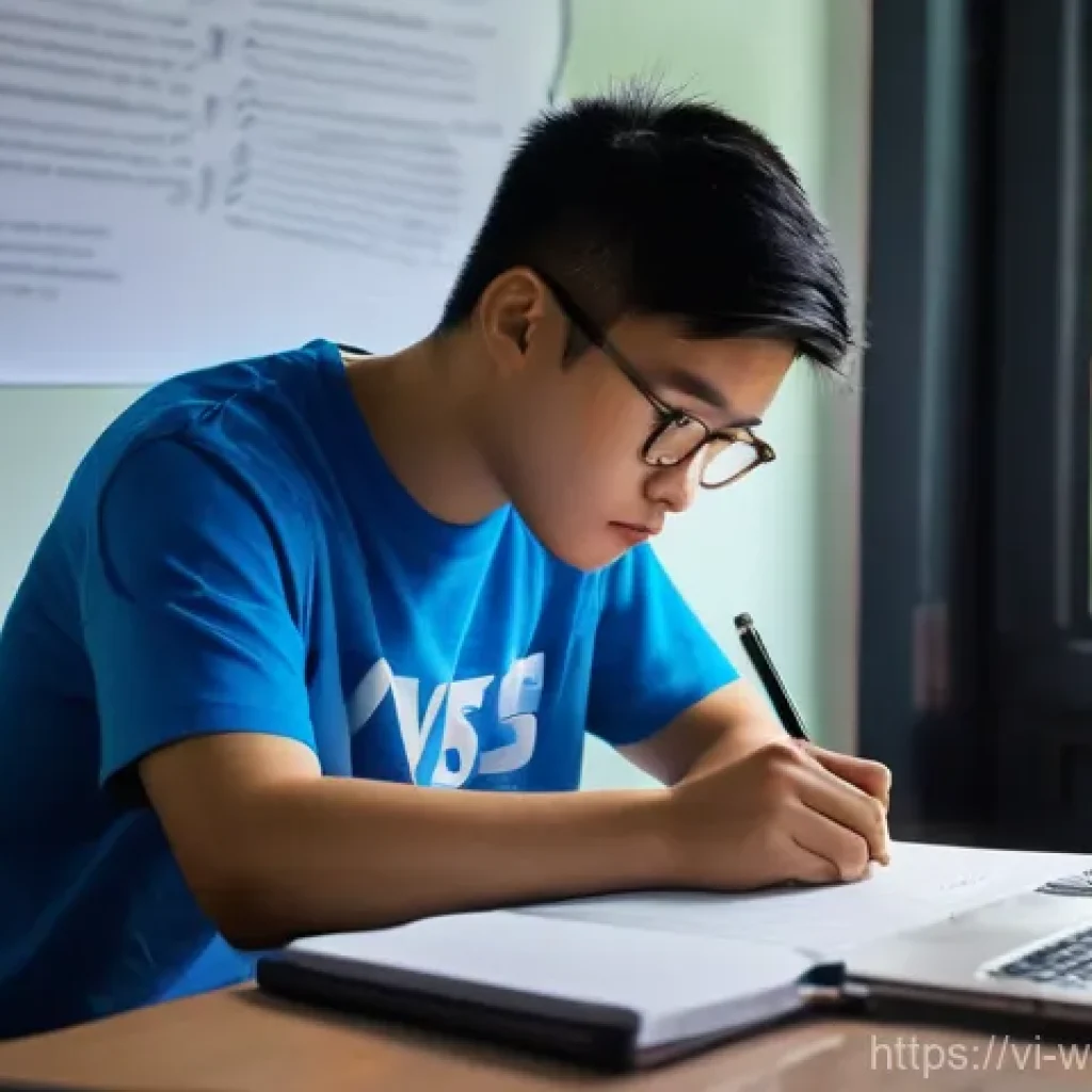 웹개발자 시험 준비법 - **Prompt:** A focused young Vietnamese male student diligently studying web development at a clean, ...