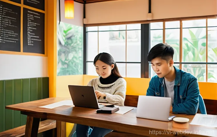 웹개발자 시험 준비법 - **Prompt:** A focused young Vietnamese male student diligently studying web development at a clean, ...
