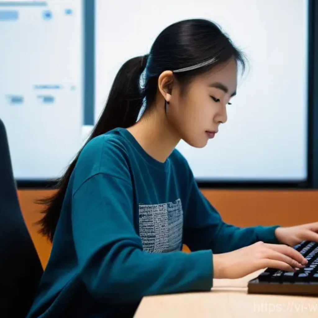 웹개발자 최신 개발 언어 - **Prompt:** A young Vietnamese female developer, wearing a stylish but modest casual outfit consisti...