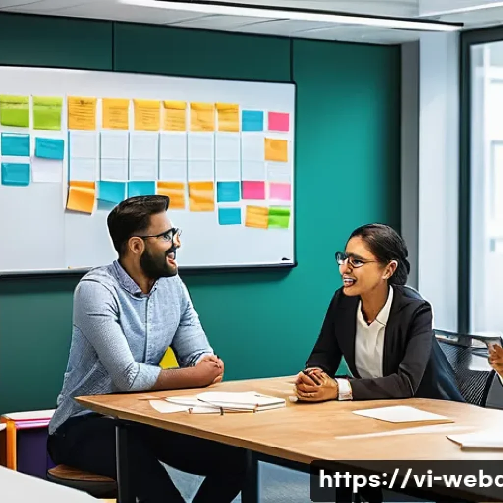 웹개발자 팀 협업 경험 - **Prompt 1: Transparent Communication in an Agile Daily Stand-up**
    A vibrant and diverse web dev...