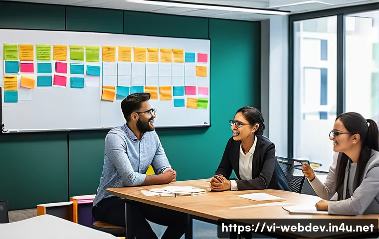 웹개발자 팀 협업 경험 - **Prompt 1: Transparent Communication in an Agile Daily Stand-up**
A vibrant and diverse web dev...
