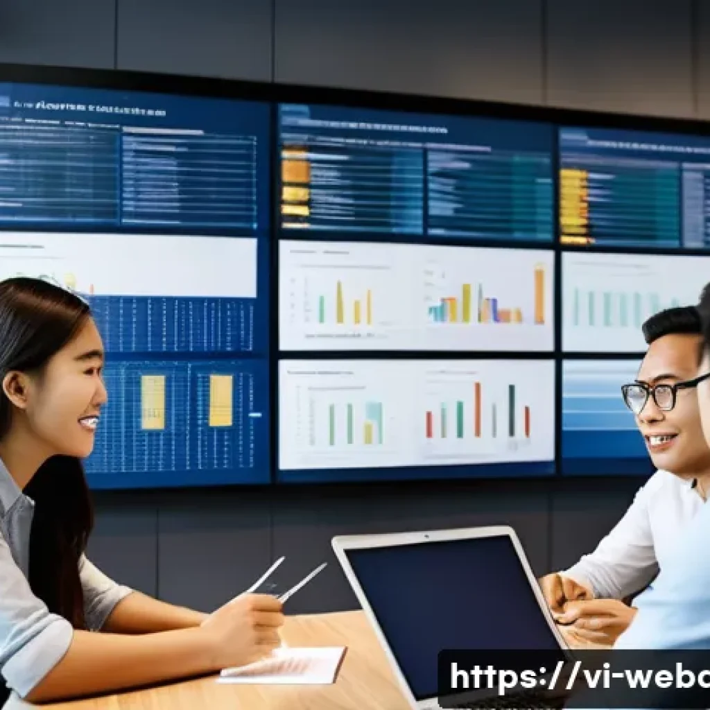 웹개발자 애자일 개발 - A diverse Agile development team collaborating in a modern Vietnamese office setting, featuring youn...