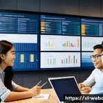 Home 22 웹개발자 애자일 개발 - A diverse Agile development team collaborating in a modern Vietnamese office setting, featuring youn...