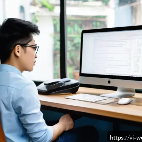Home 32 웹개발자 이론 공부법 - A modern Vietnamese web developer’s workspace featuring a young adult wearing casual clothes and gla...