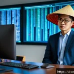 Home 19 웹개발자 웹 보안 학습 - A detailed digital illustration of a Vietnamese cybersecurity expert in a modern office, analyzing a...